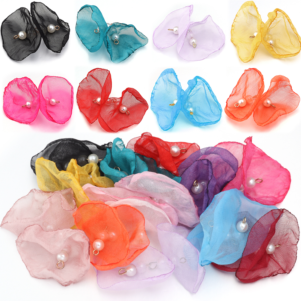Pearl Earring Stud - 10pcs/lot Sweet Pearl Gauze Chiffon Flower