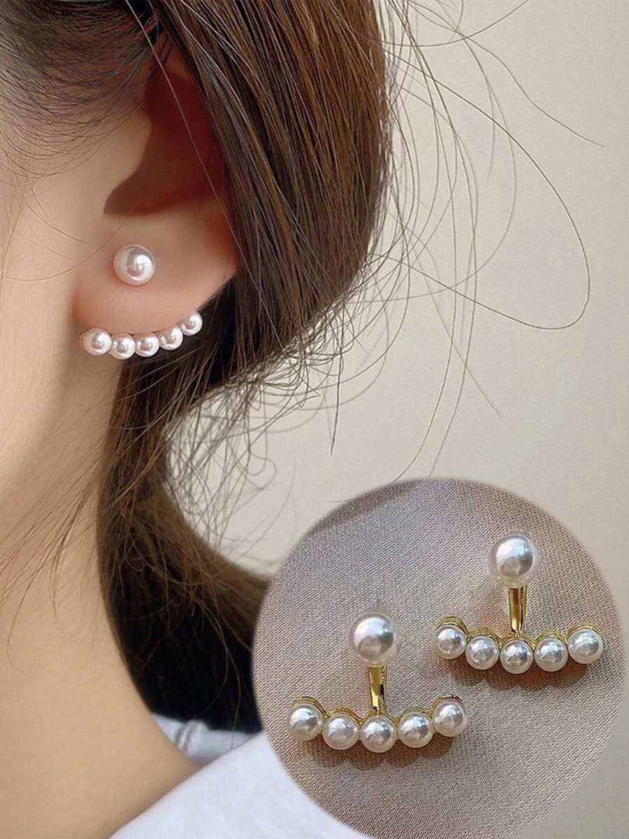 Pearl Earring Stud - 1pair Minimalist Heart Pearl Stud Earrings,