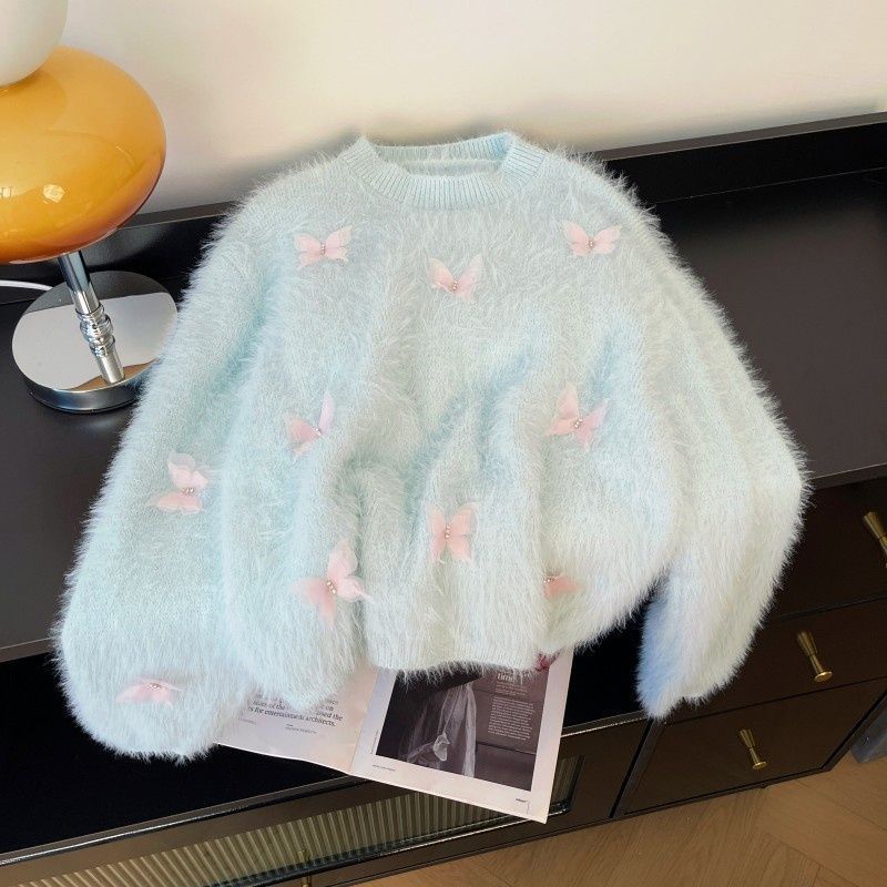 Cashmere Sweater Formal - Korean Fashion Light Blue Knitted Sweater