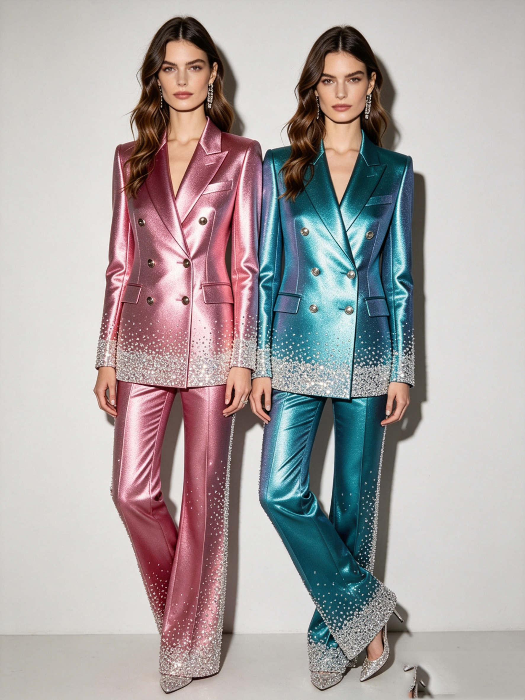 Women Luxury Formal Wear - Luxury Satin Crystals Women Suit Set