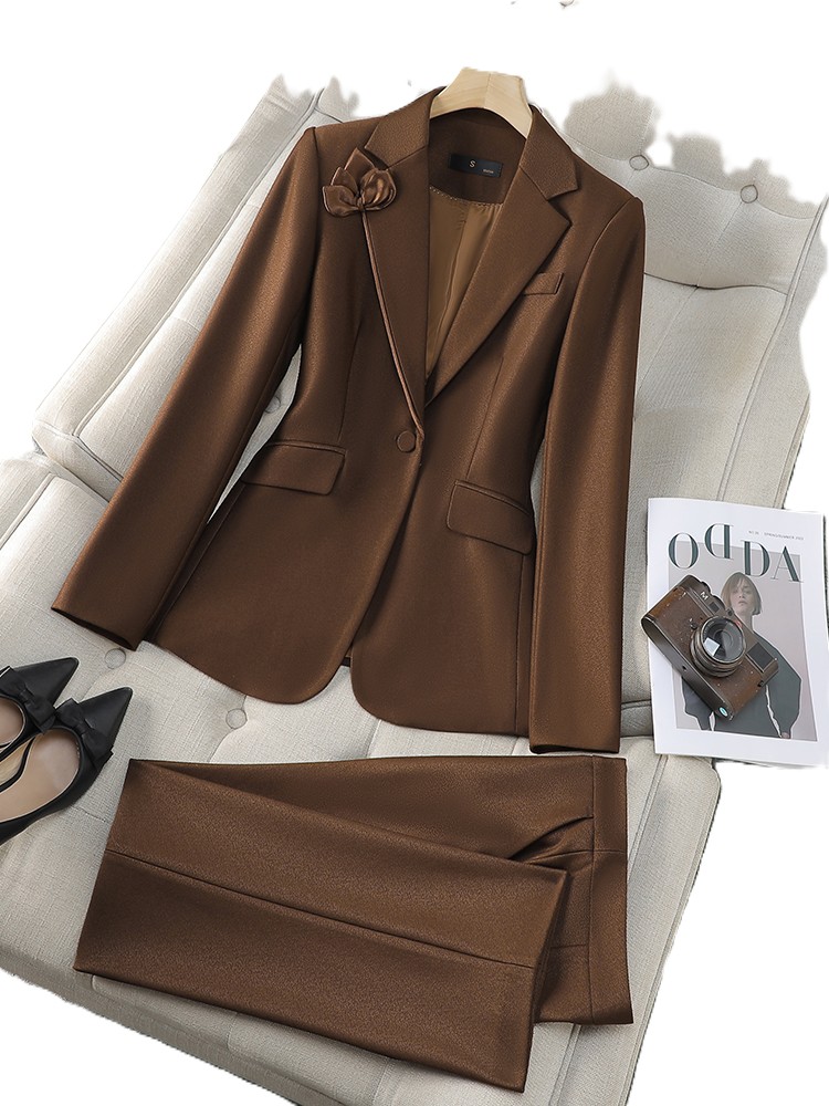 Women Formal Wear Shirt And Pant - Autumn Winter Brown Apricot Women Pant