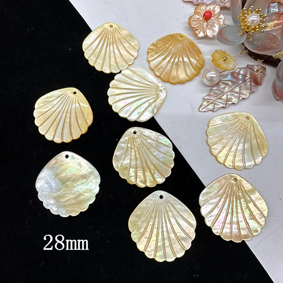 Pearl Earring Stud - 5Pcs Shell Beads With Hole Natural