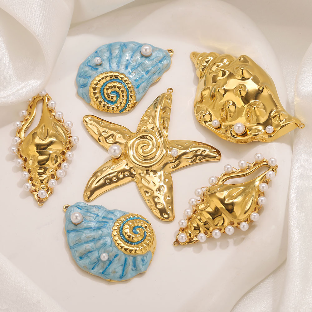 Pearl Earring Stud - 1pcs Large Conch Starfish Shell Enamel