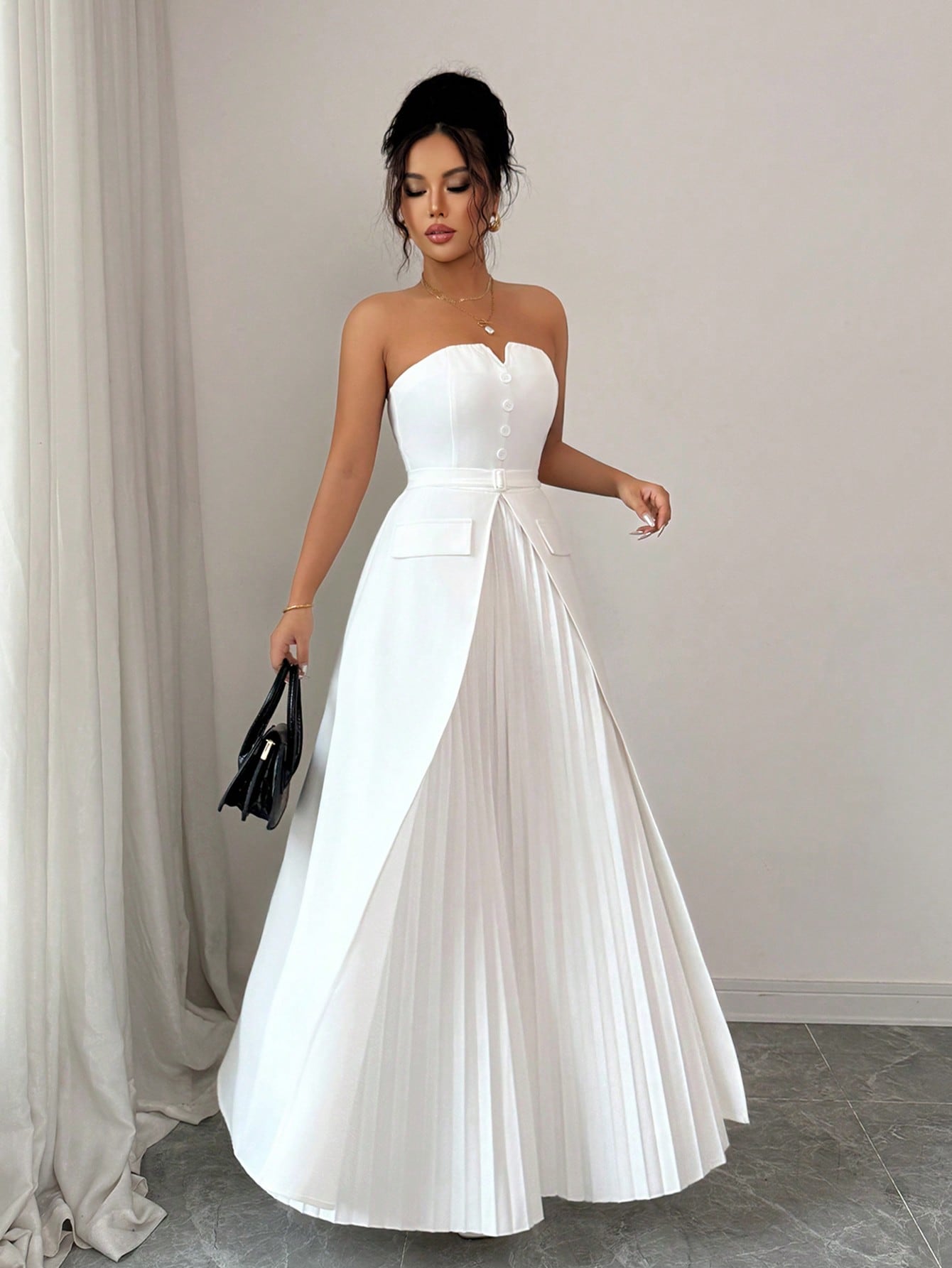 Formal Wear Gowns For Women - Women's White Strapless Maxi Dress-Elegant Sweetheart