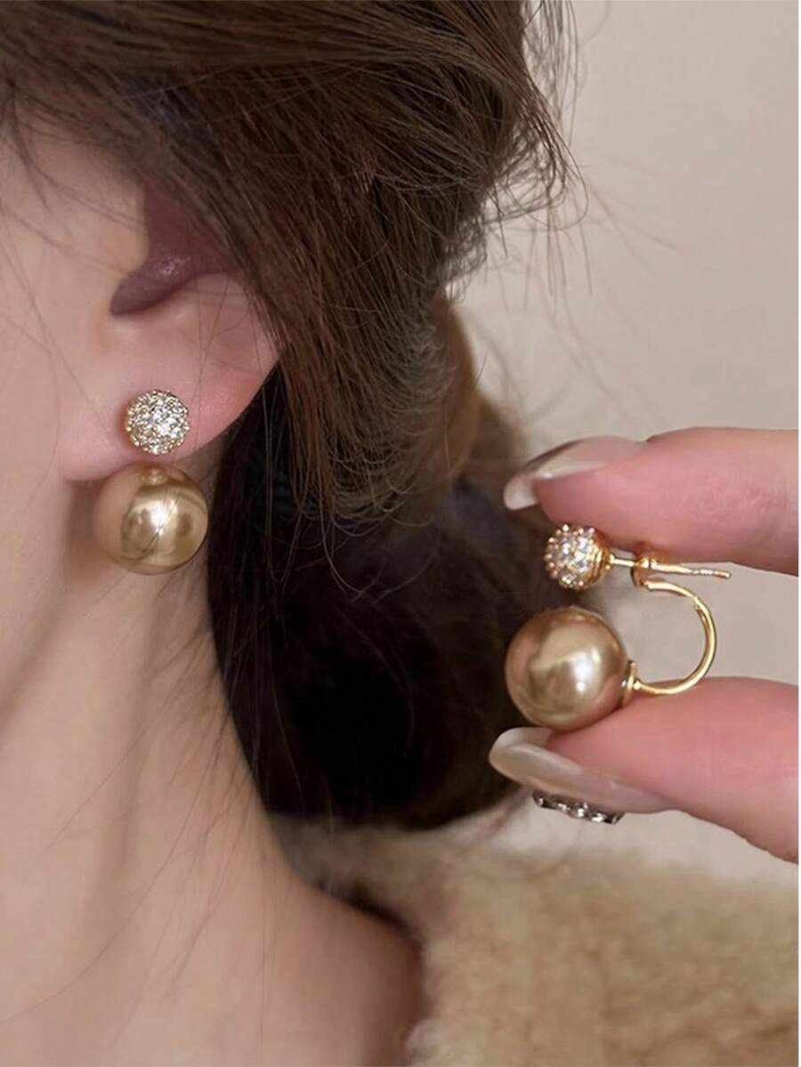 1 Pair Elegant Champagne Color - Pearl Earring Stud บทวิจารณ์และราคา