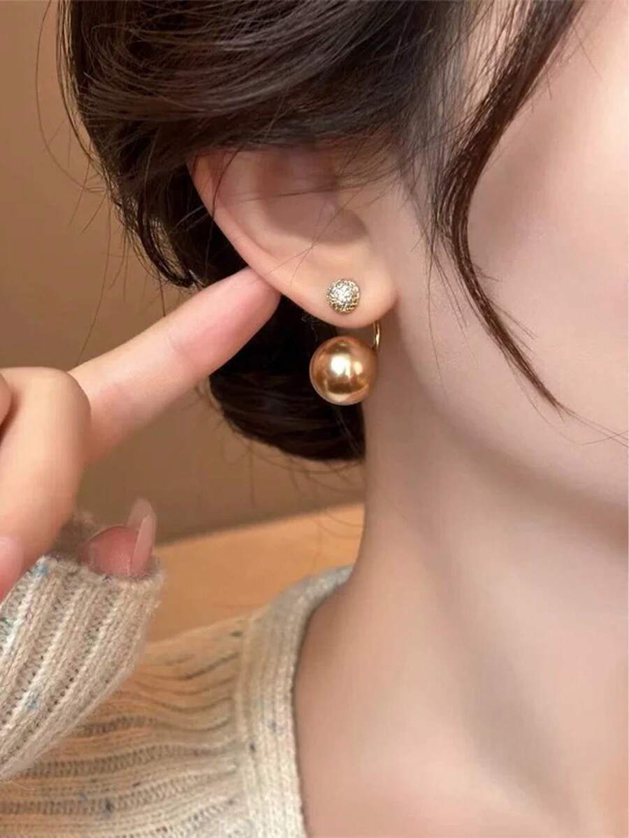 1 Pair Elegant Champagne Color - Pearl Earring Stud บทวิจารณ์และราคา
