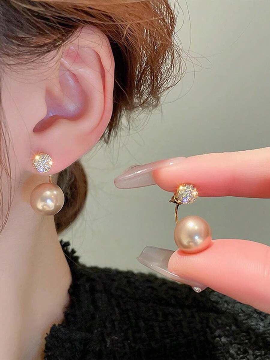 1 Pair Elegant Champagne Color - Pearl Earring Stud บทวิจารณ์และราคา
