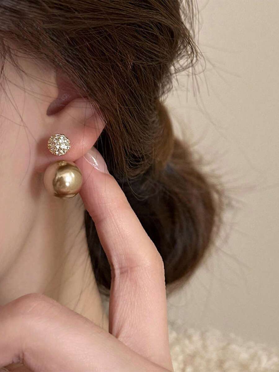 1 Pair Elegant Champagne Color - Pearl Earring Stud บทวิจารณ์และราคา