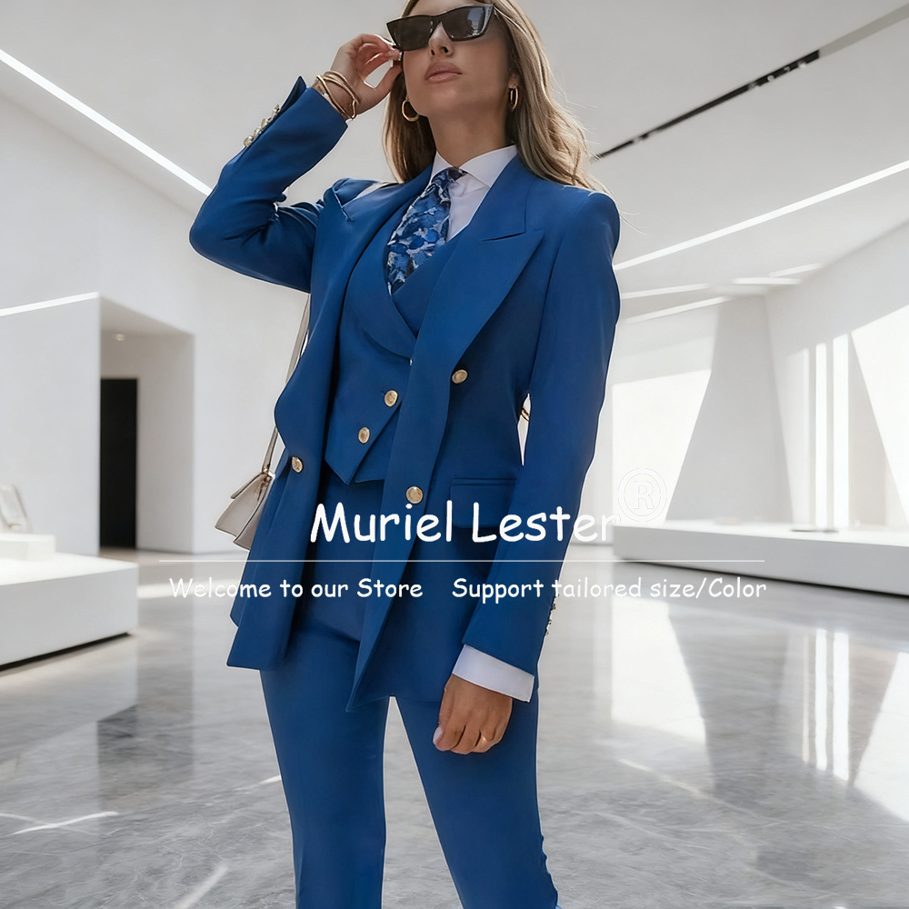 Elegant Blue Women's Suits Dou - Blazer Set Women Formal บทวิจารณ์และราคา