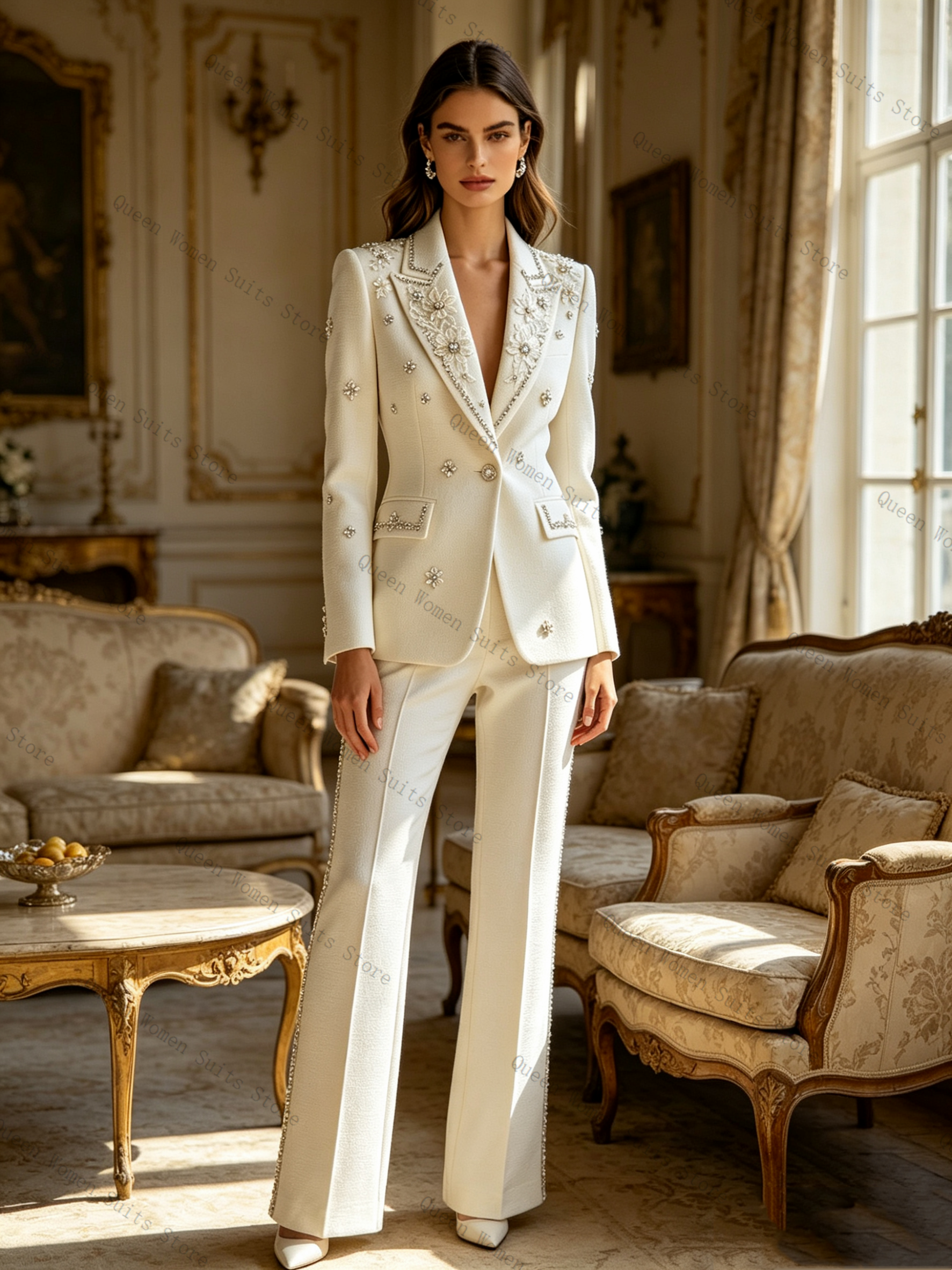 White Crystals Women Suit Set  - Women Luxury Formal Wear บทวิจารณ์และราคา