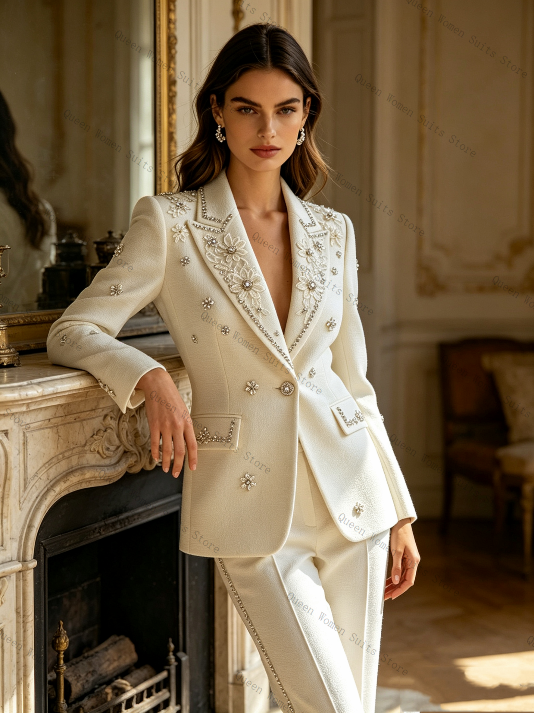 White Crystals Women Suit Set  - Women Luxury Formal Wear บทวิจารณ์และราคา
