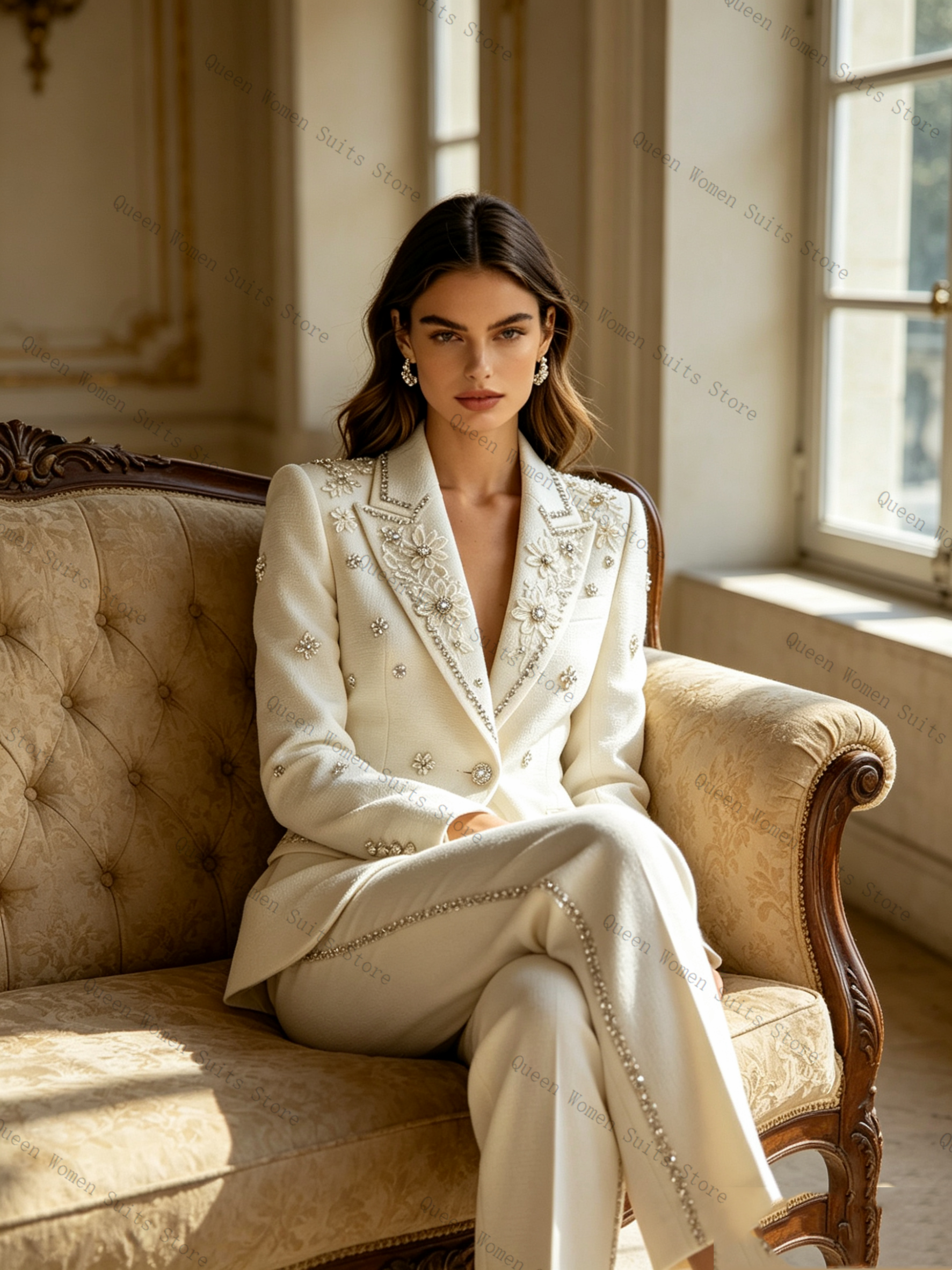 White Crystals Women Suit Set  - Women Luxury Formal Wear บทวิจารณ์และราคา