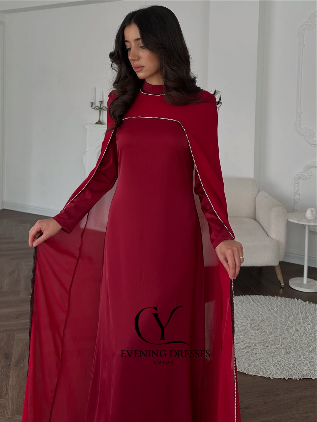 CUYUN Red Saudi Women Evening  - Women Formal Wear Dubai บทวิจารณ์และราคา