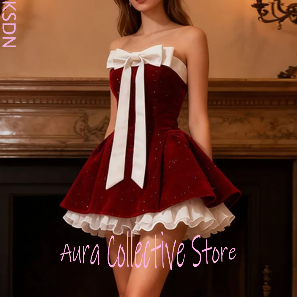Burgundy Velvet Strapless Wome - Large Women'S Formal Wear บทวิจารณ์และราคา