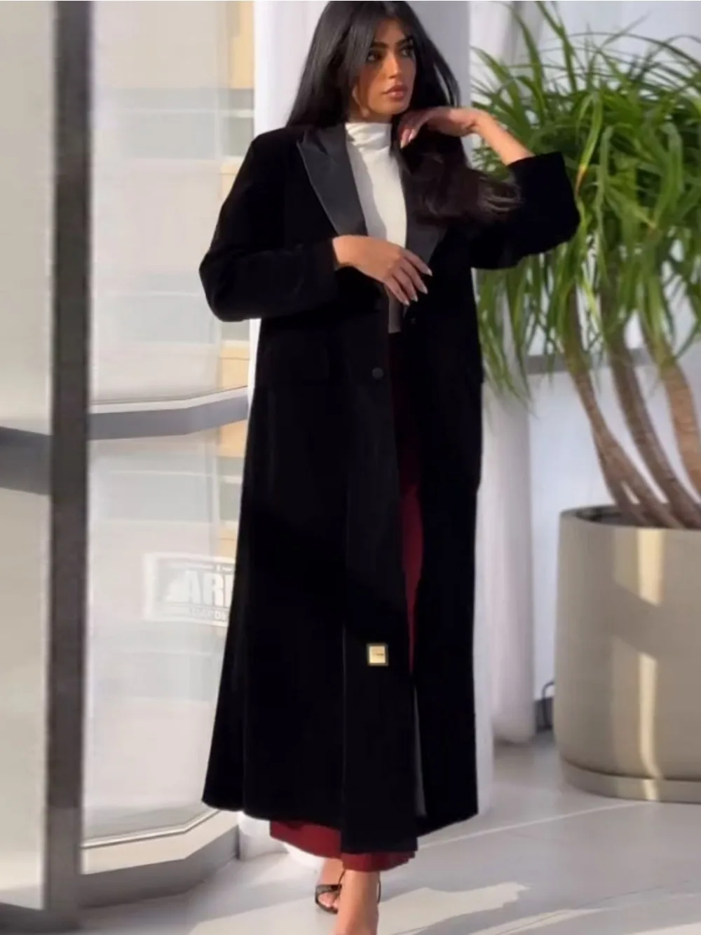 Muslim Women Abaya Eid Lapel T - Trench Coat Formal บทวิจารณ์และราคา