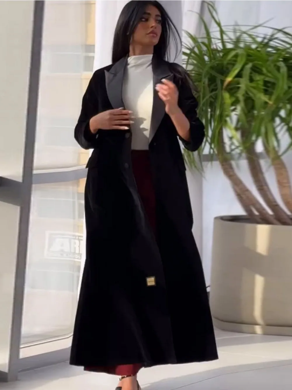 Muslim Women Abaya Eid Lapel T - Trench Coat Formal บทวิจารณ์และราคา