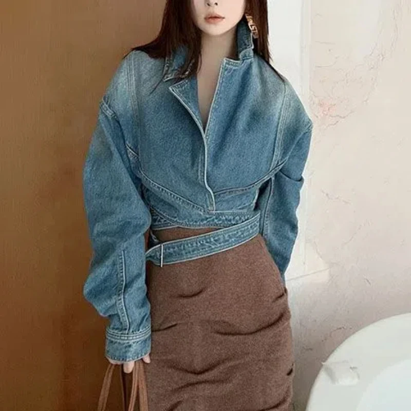 Blue Washed Retro Denim Jacket - Unique Women'S Formal Wear บทวิจารณ์และราคา