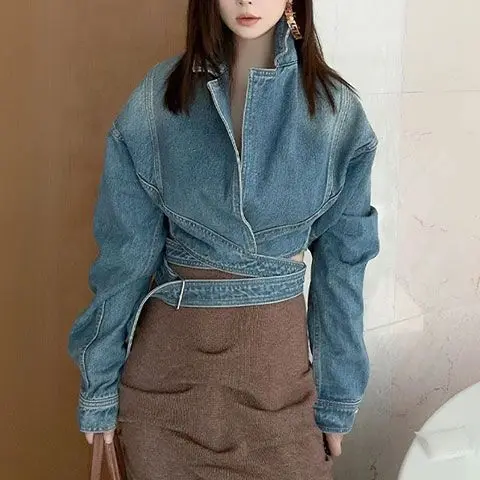 Blue Washed Retro Denim Jacket - Unique Women'S Formal Wear บทวิจารณ์และราคา