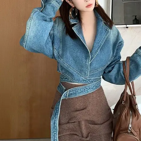 Blue Washed Retro Denim Jacket - Unique Women'S Formal Wear บทวิจารณ์และราคา