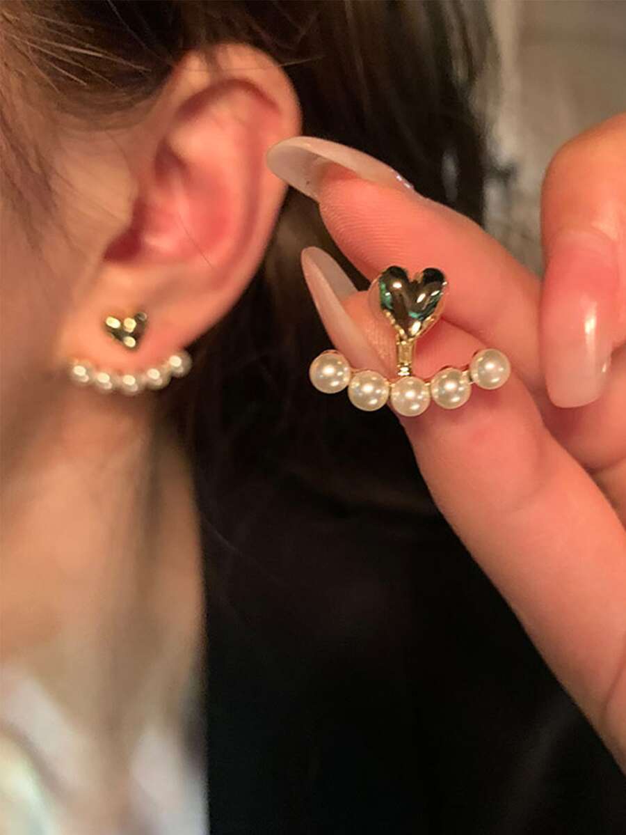 1pair Minimalist Small Heart & - Pearl Earring Stud บทวิจารณ์และราคา