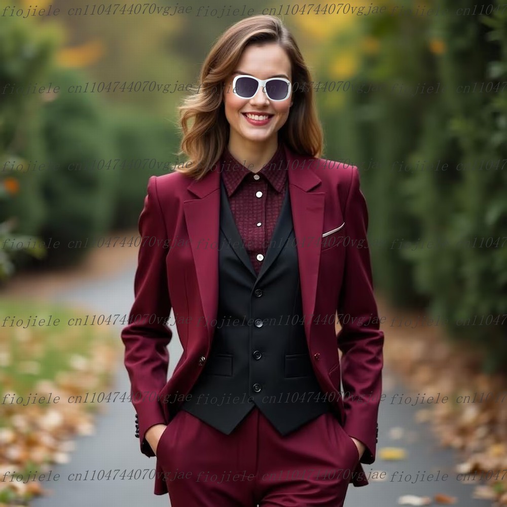 Burgundy And Black Formal Busi - Blazer Set Women Formal บทวิจารณ์และราคา