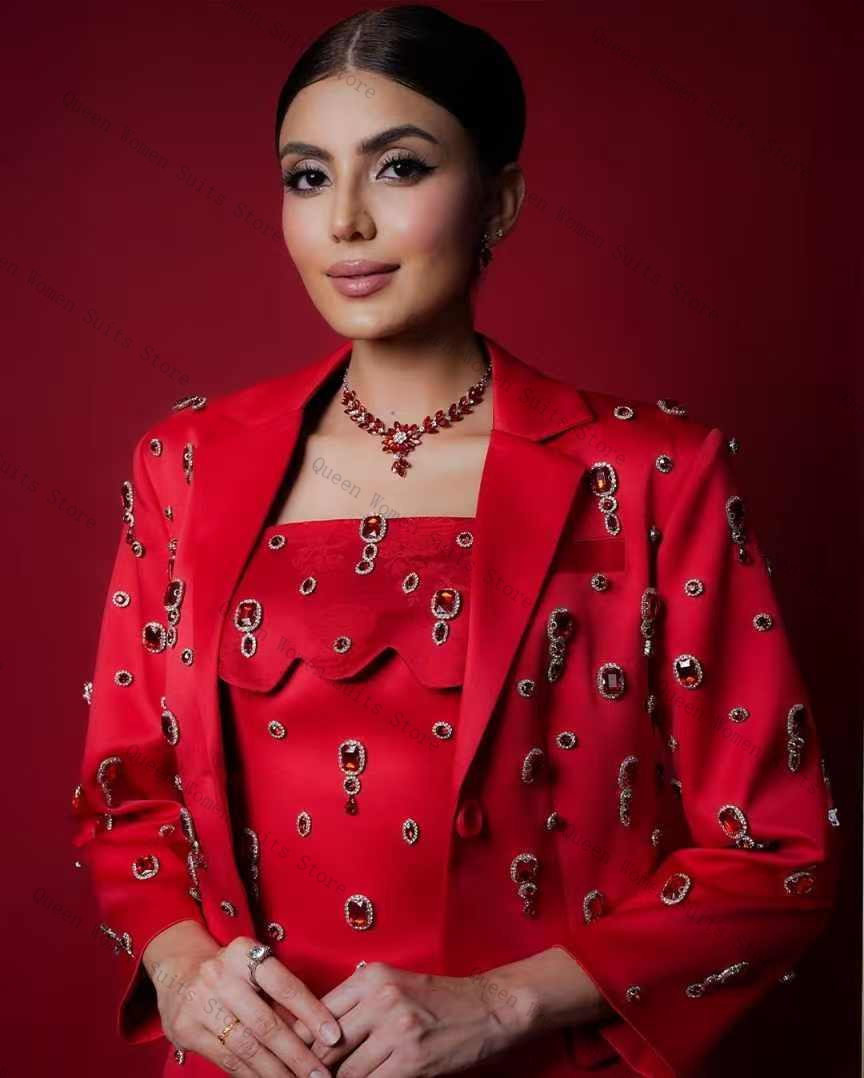 Luxury Red Crystals Women Suit - Women Luxury Formal Wear บทวิจารณ์และราคา