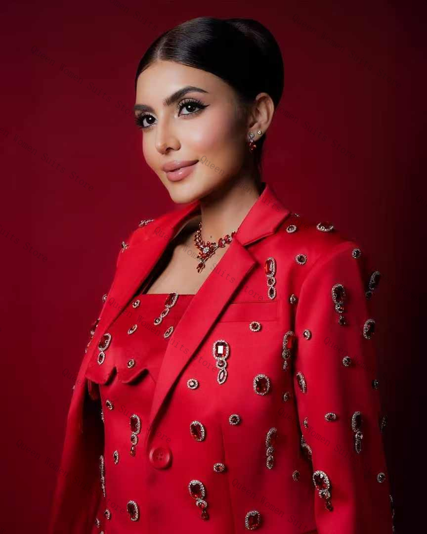 Luxury Red Crystals Women Suit - Women Luxury Formal Wear บทวิจารณ์และราคา