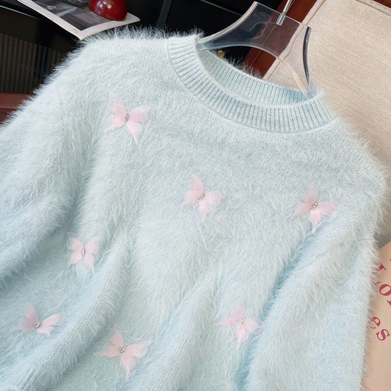 Korean Fashion Light Blue Knit - Cashmere Sweater Formal บทวิจารณ์และราคา
