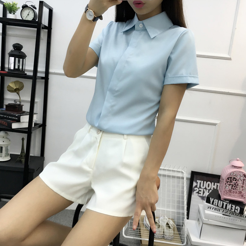 White Loose Short Sleeve Shirt - Large Women'S Formal Wear บทวิจารณ์และราคา