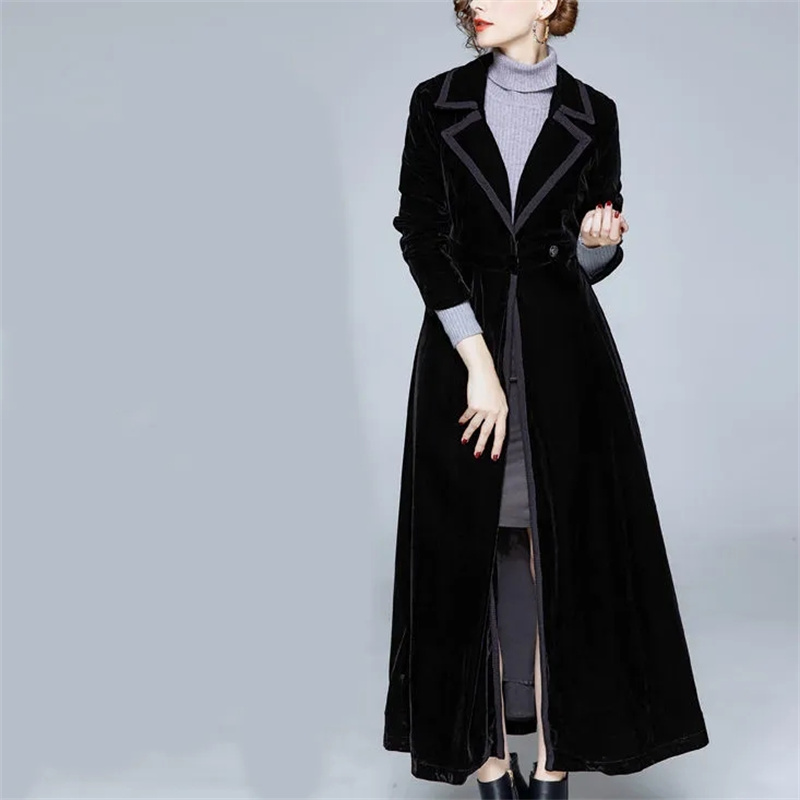 Golden Velvet Long Windbreaker - Trench Coat Formal บทวิจารณ์และราคา