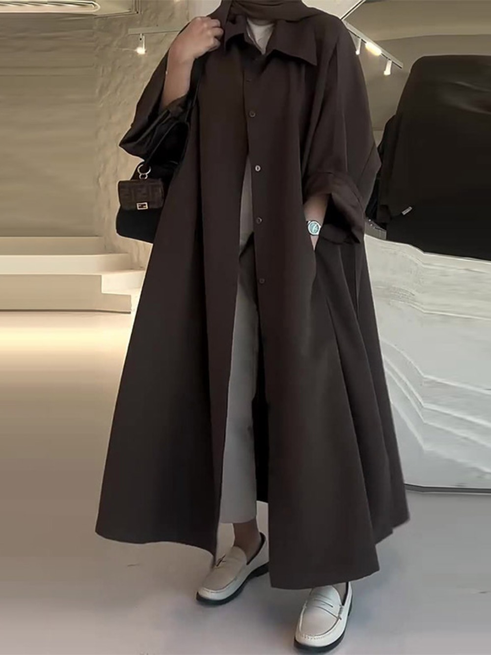 Eid Muslim Women Abaya Trench  - Trench Coat Formal บทวิจารณ์และราคา