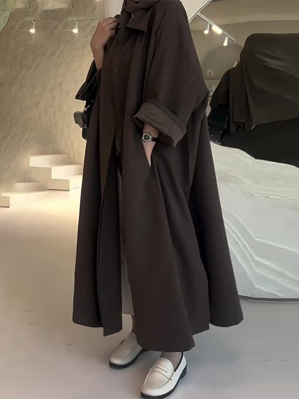 Eid Muslim Women Abaya Trench  - Trench Coat Formal บทวิจารณ์และราคา