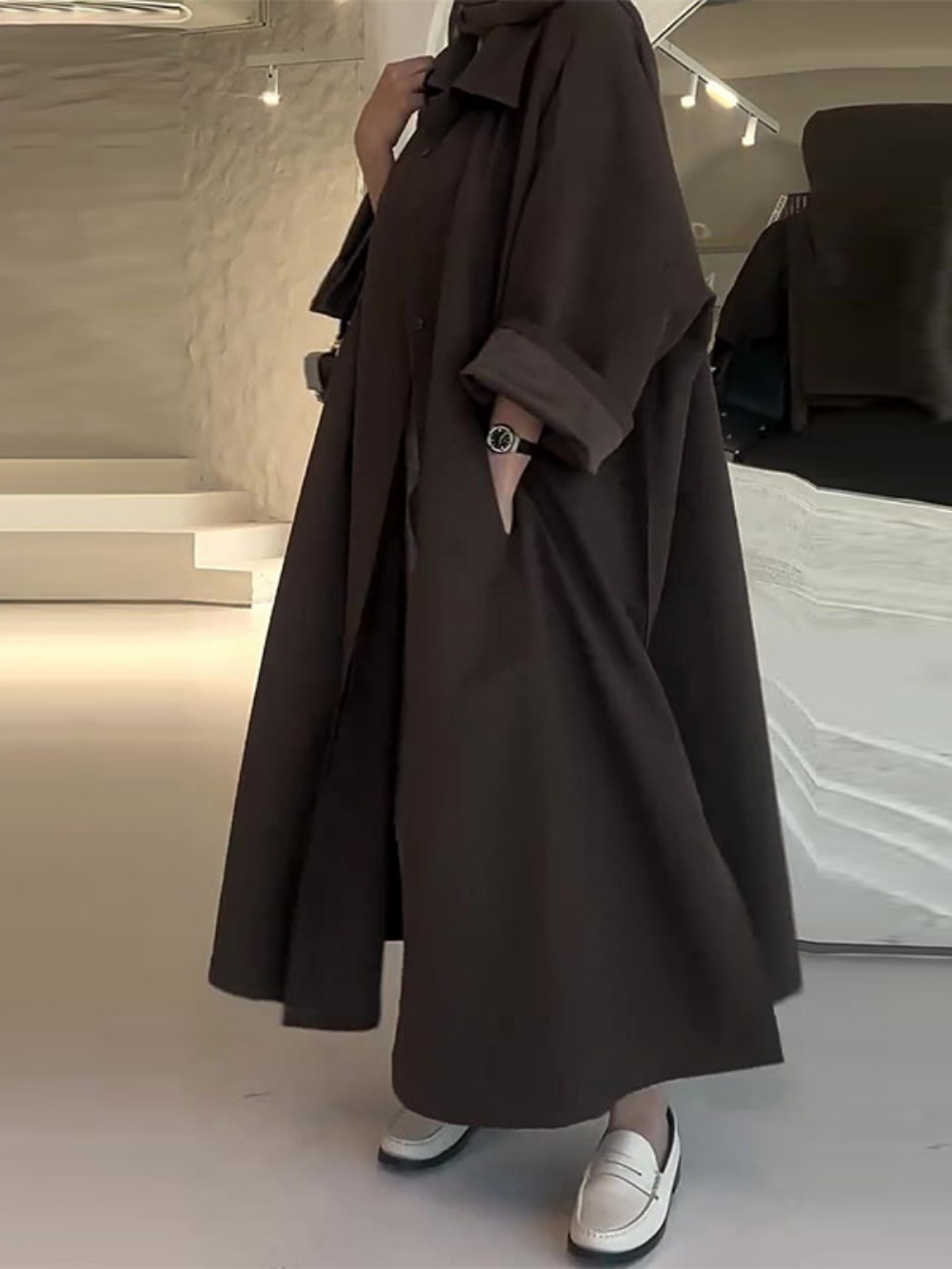 Eid Muslim Women Abaya Trench  - Trench Coat Formal บทวิจารณ์และราคา