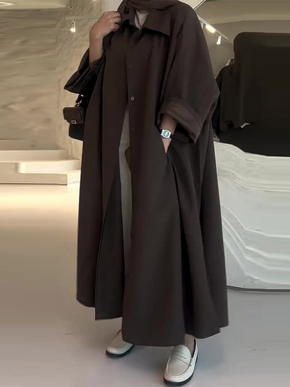 Eid Muslim Women Abaya Trench  - Trench Coat Formal บทวิจารณ์และราคา