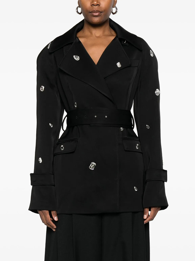 Black Double-Breasted Trench C - Trench Coat Formal บทวิจารณ์และราคา