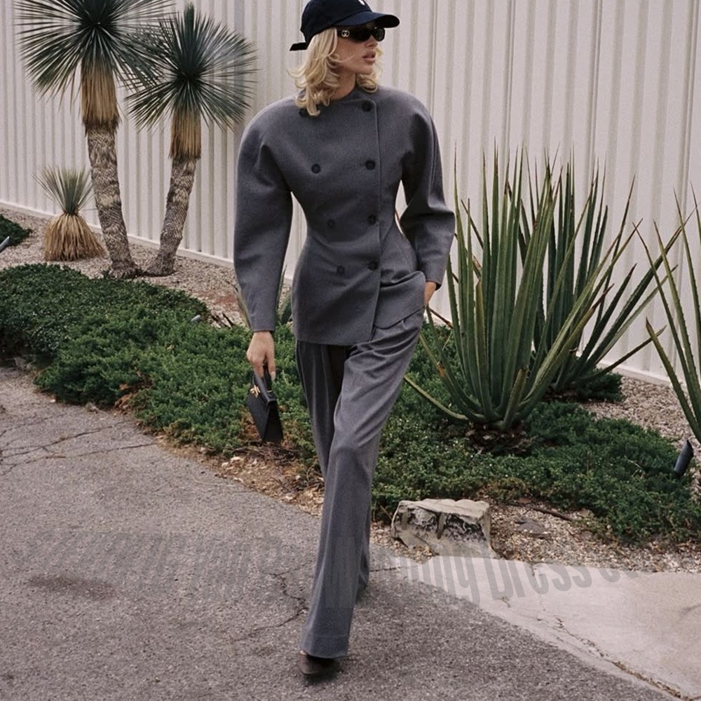 Classic Grey Women's Suit Set  - Women Formal Wear Shirt And Pant บทวิจารณ์และราคา