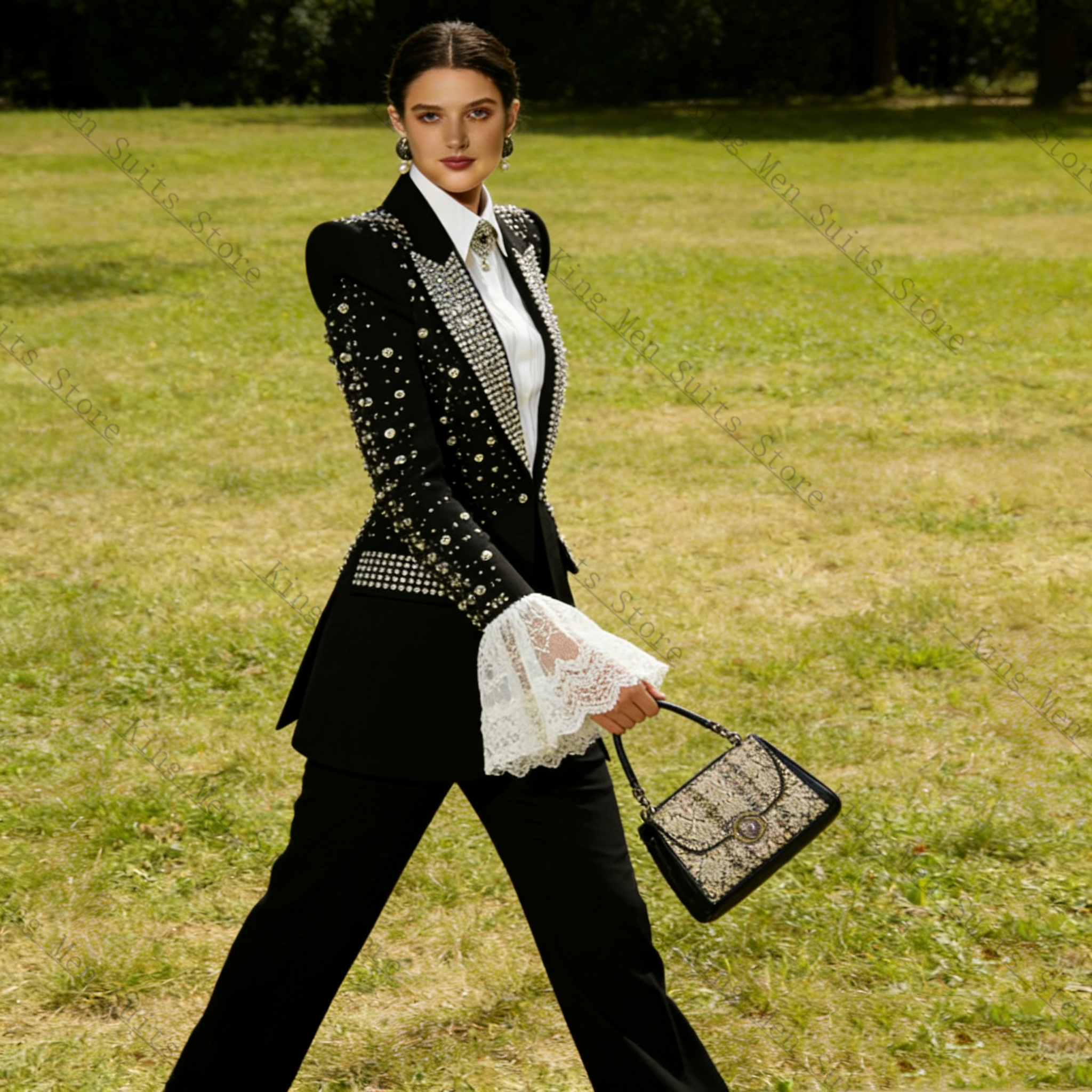 Crystals Black Women Suit Set  - Women Luxury Formal Wear บทวิจารณ์และราคา