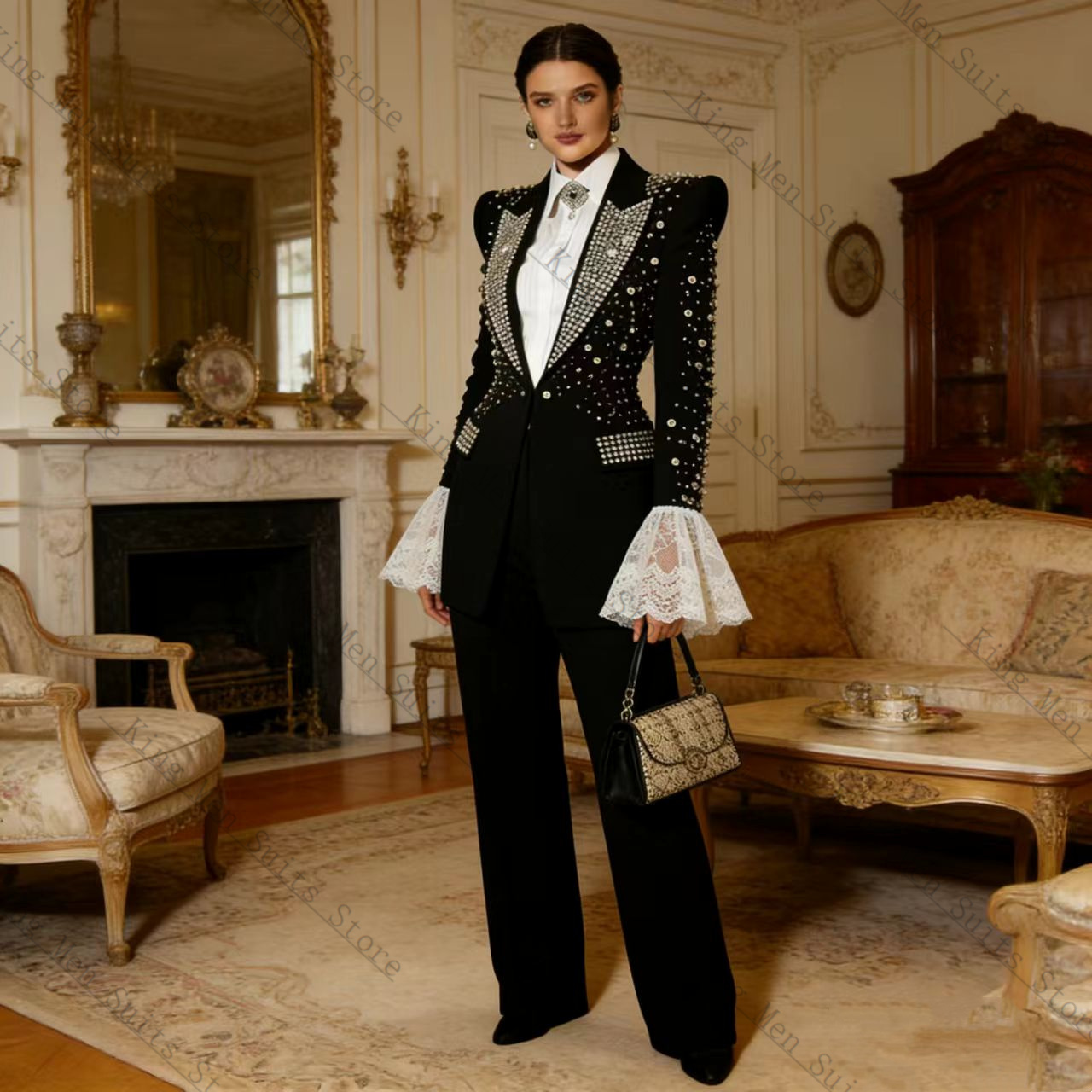 Crystals Black Women Suit Set  - Women Luxury Formal Wear บทวิจารณ์และราคา