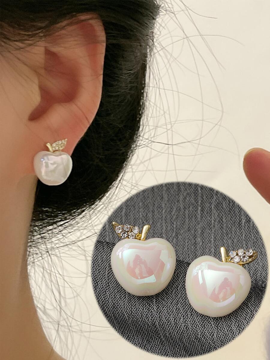 1 Pair Rhinestone Studded Shin - Pearl Earring Stud บทวิจารณ์และราคา