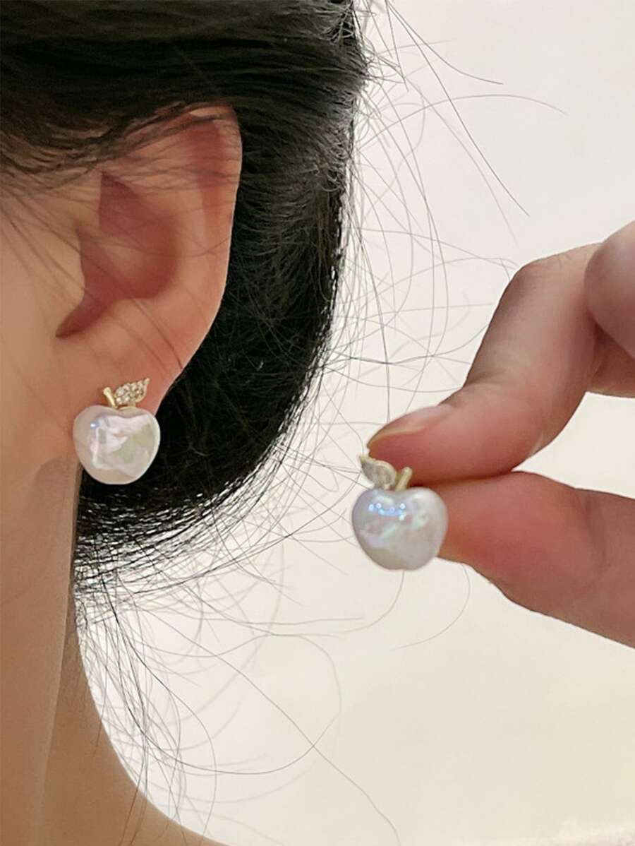 1 Pair Rhinestone Studded Shin - Pearl Earring Stud บทวิจารณ์และราคา