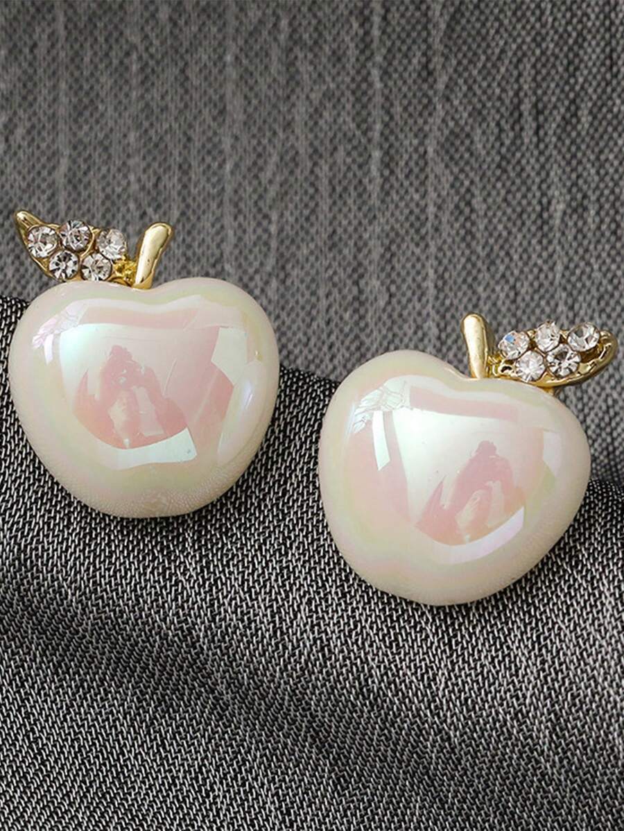 1 Pair Rhinestone Studded Shin - Pearl Earring Stud บทวิจารณ์และราคา