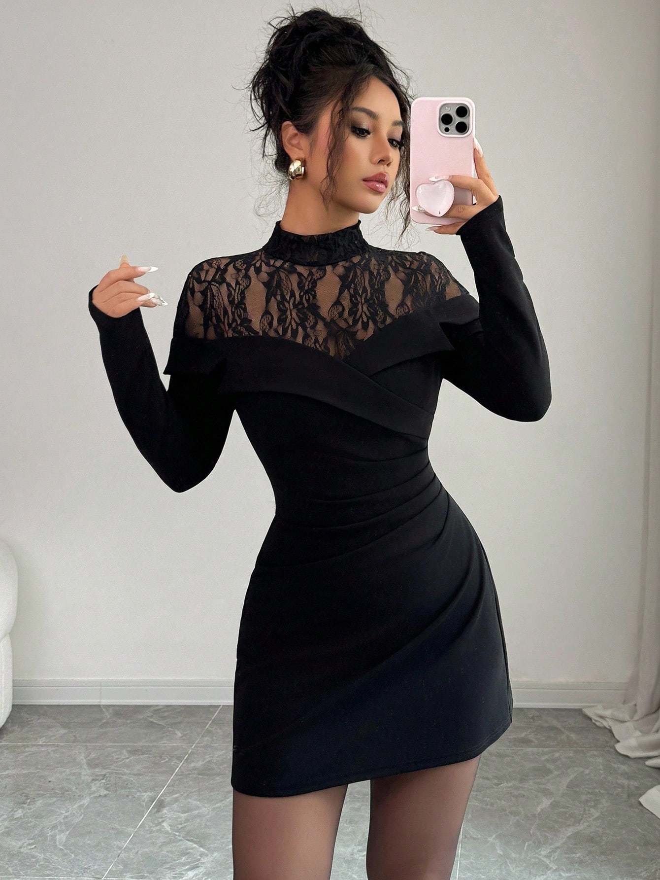 Women's Black Lace Mock Neck L - Formal Wear Gowns For Women บทวิจารณ์และราคา