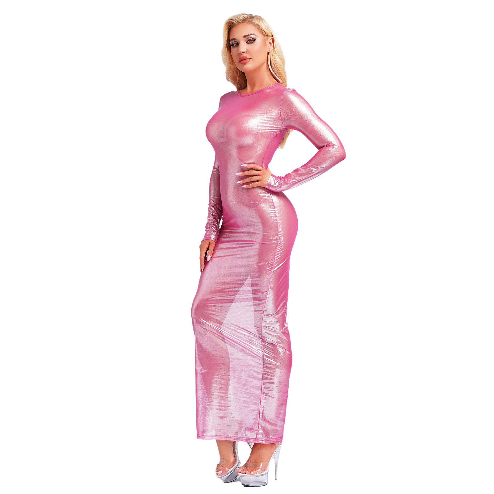 Womens Shiny Metallic Sheer Lo - Formal Wear Gowns For Women บทวิจารณ์และราคา