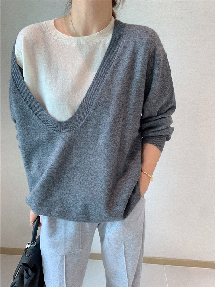 Big V-neck sweater vest two-pi - Cashmere Sweater Formal บทวิจารณ์และราคา