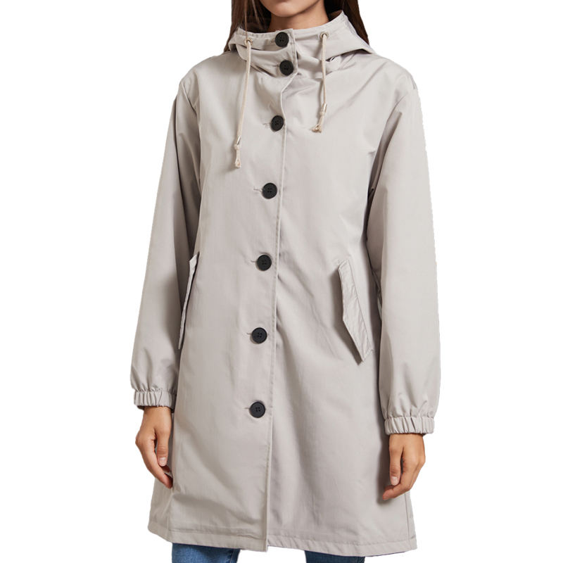 Hooded Women Windbreaker Long  - Trench Coat Formal บทวิจารณ์และราคา