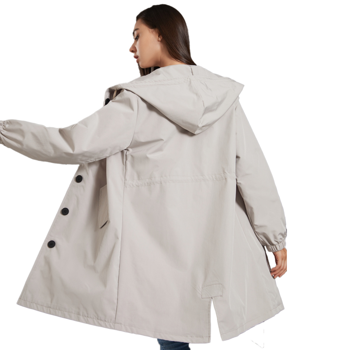 Hooded Women Windbreaker Long  - Trench Coat Formal บทวิจารณ์และราคา