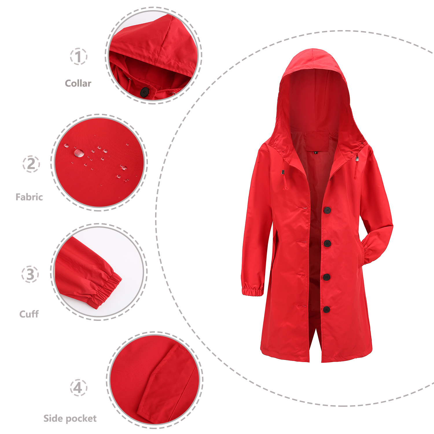 Hooded Women Windbreaker Long  - Trench Coat Formal บทวิจารณ์และราคา